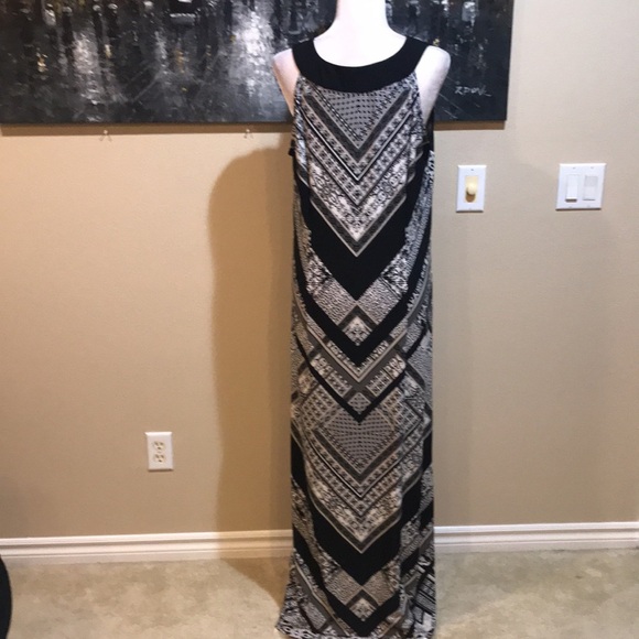 Sandra Darren Black/Gray Chevron Design Sequin Mesh Neckline Maxi Dress-16 - Picture 3 of 12